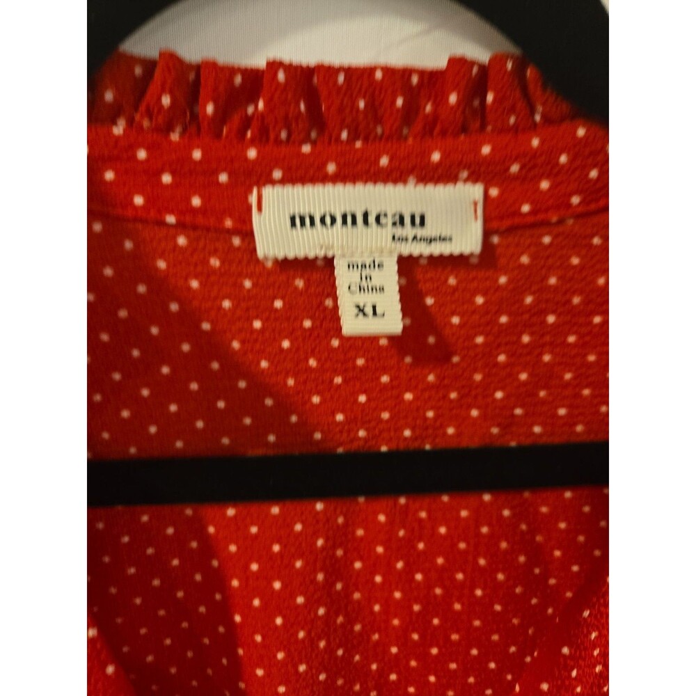 Monteau Los Angeles Red Polka Dot Wrap Peplum Top